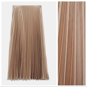 Zara pleated satin skirt in beige
